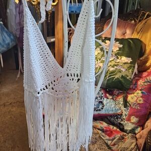 White Fringe Crop Top